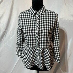 Black & White Check Button Front Top Size L